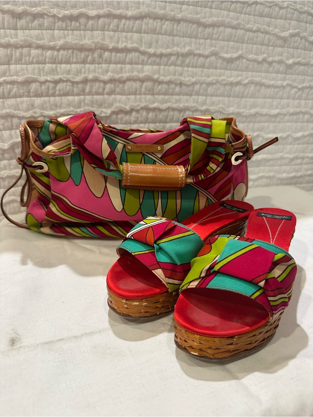 Kate Spade Cancun Wedge Sandal & Matching Bag Jade Fern Size 7